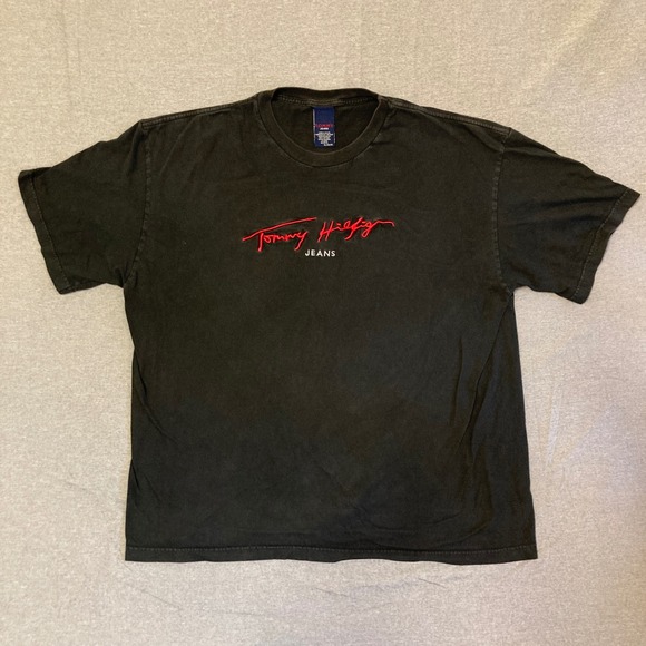 Tommy Hilfiger Other - Faded Tommy Hilfiger Jeans Mens XL T-Shirt Black Red Script Embroidered Logo